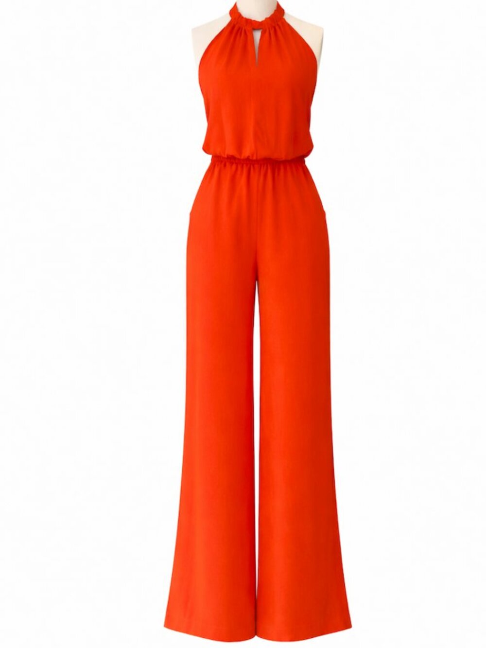 💋NWT Karina Grimaldi 100% Silk Halter Jumpsuit | Citrus | Size S | One Piece